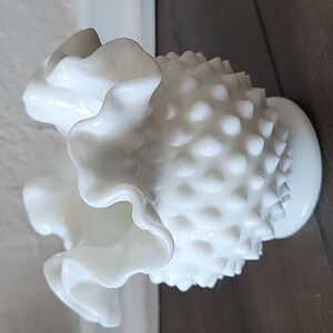 Vintage White Milk Glass Rose Vase Hobnail Pattern 4.5" Ruffled Edge